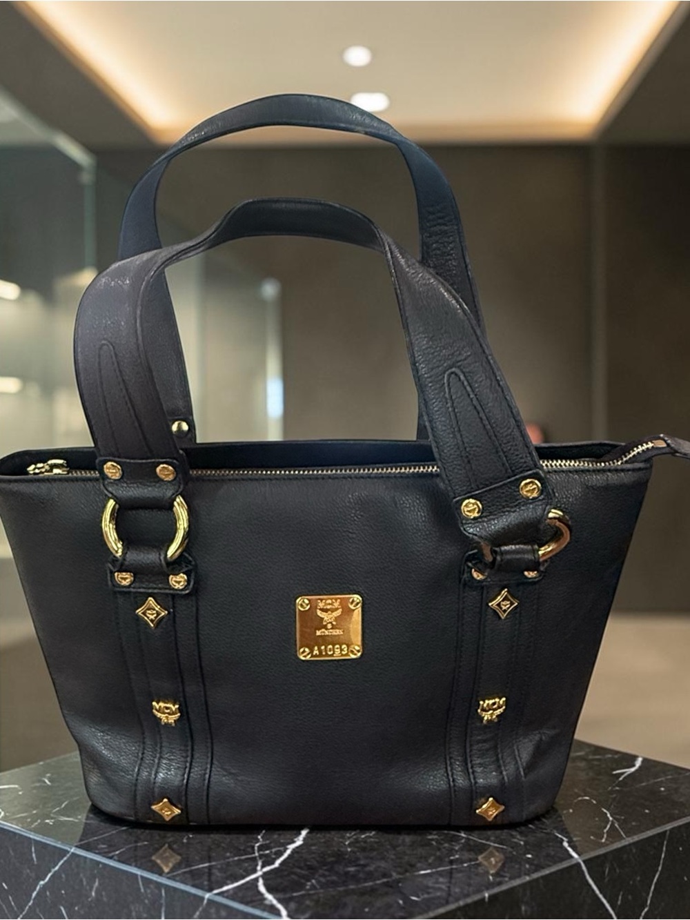 MCM Black Leather Tote with Gold Hardware - Picture 8 of 13